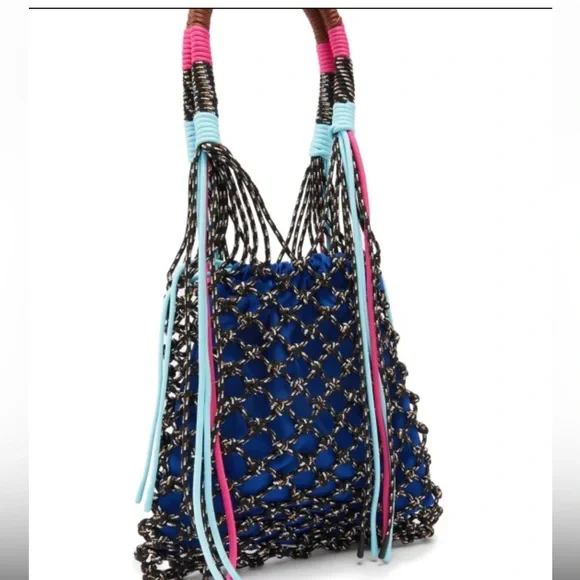 Pinko | SOLD OUT | Medium Blue and Pink Woven Shoulder Bag - Picture 3 of 7
